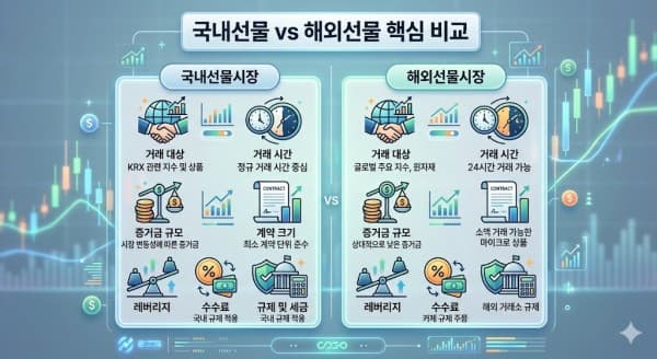국내선물 vs 해외선물 차이점: 초보자를 위한 증거금 및 거래시간 완벽 가이드